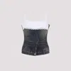 Balenciaga Denim Top With Lace Trim And Rhinestone Embellishments In Black
