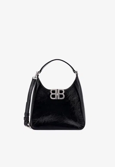 Balenciaga Patent Leather Bb Soft Handbag In Black
