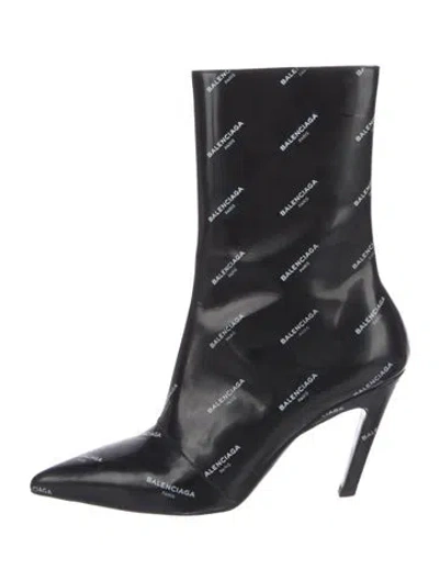 Pre-owned Balenciaga Patent Leather Printed Boots In Black