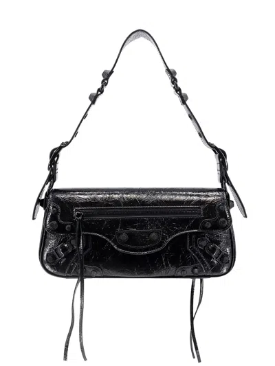 Balenciaga Patent Leather Shoulder Bag With Metal Details In Black