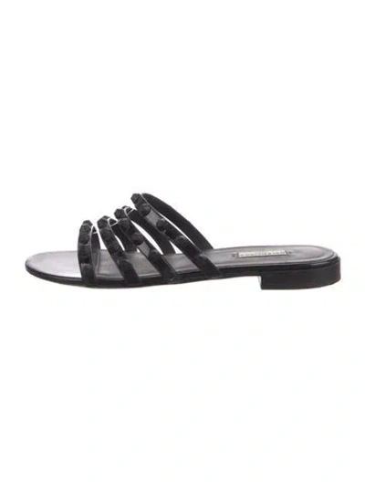 Pre-owned Balenciaga Patent Leather Studded Accents Slides In Black
