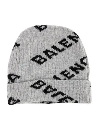 Pre-owned Balenciaga Pattern Print Virgin Wool Blend Knit Beanie In Gray