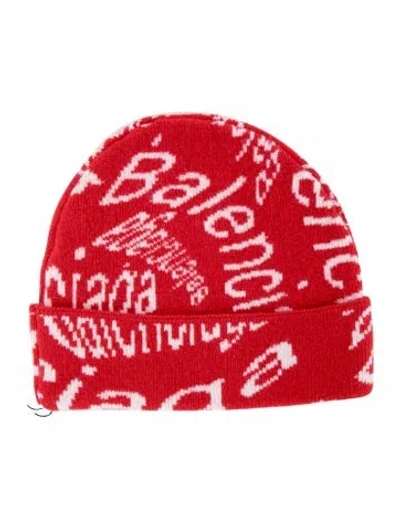 Pre-owned Balenciaga Pattern Print Wool Blend Knit Beanie In Red