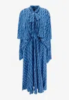 Balenciaga Blue Long Dress With All-over Print And Bow Closure In Fabric Woman