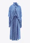 Balenciaga Patterned Draped Midi Dress In Multi