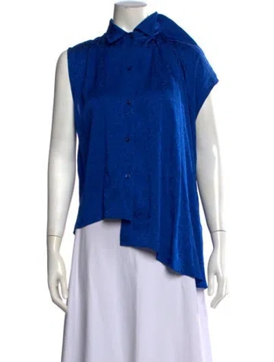 Pre-owned Balenciaga Patterned Short Sleeve Blouse W/ Tags In Blue