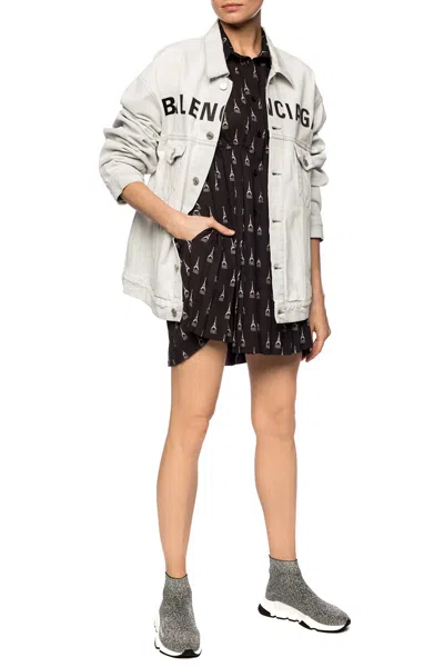 Balenciaga Patterned Sleeveless Dress In Black