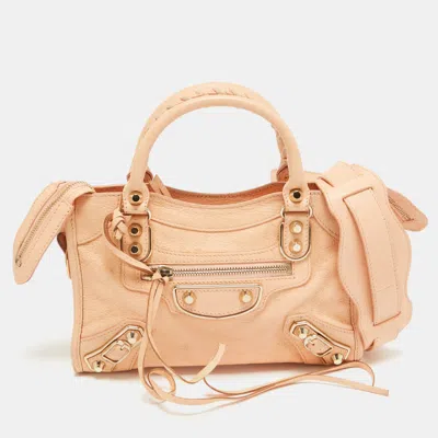 Pre-owned Balenciaga Peach Leather Mini Classic Metallic Edge City Bag In Orange