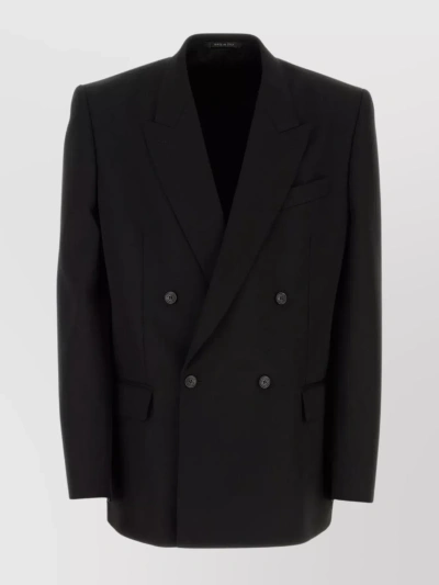 Balenciaga Peak Lapel Oversized Wool Blazer In Black