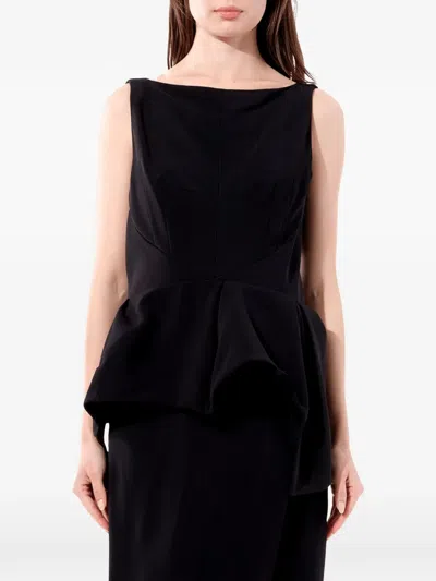 Balenciaga Peplum Crepe Maxi Dress In Black