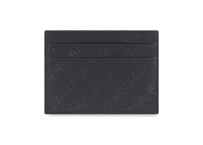 Pre-owned Balenciaga Perforated Logo (4 Card Slots 1 Slip Pocket) Cash Card Holder In Black