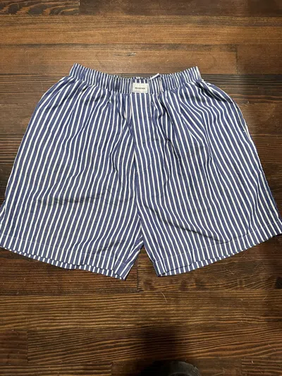 Pre-owned Balenciaga Permacreased Striped Boxer/pyjama Style Shorts In Blue