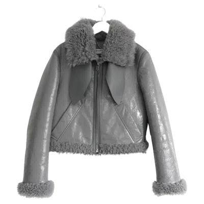 Pre-owned Balenciaga Pf17 Grey Patent Leather Shearling Biker Jacket In Gray