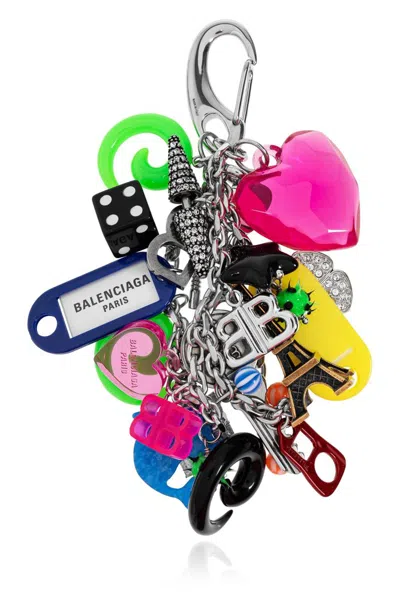 Balenciaga Elegant Silver Pigalle Mini Key Ring In Multi
