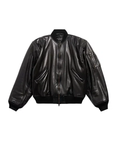 Balenciaga Pilot Leather Jacket In Black
