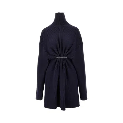 Balenciaga 'pinched' Knitted Mini Dress In Blue