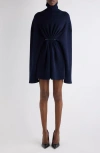 Balenciaga Pinched Navy Mini Dress In Wool And Cotton Women In Blue