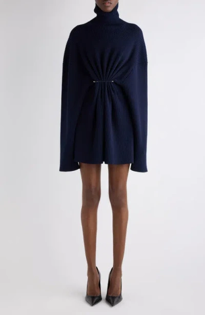 BALENCIAGA BALENCIAGA PINCHED LONG SLEEVE WOOL RIB DRESS