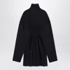 Balenciaga Pinched Navy Mini Dress In Wool And Cotton In Black
