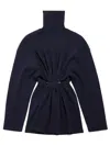 Balenciaga Pinched Navy Mini Dress In Wool And Cotton In Blue