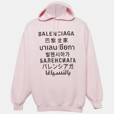 Pre-owned Balenciaga Pink 7 Languages Logo Cotton Hoodie Xs