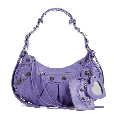 Balenciaga Le Cagole S Crossbody Handbag In White Lambskin For Women In Purple