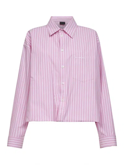 Balenciaga Pink And White Striped Cotton Folded Shirt In Multi