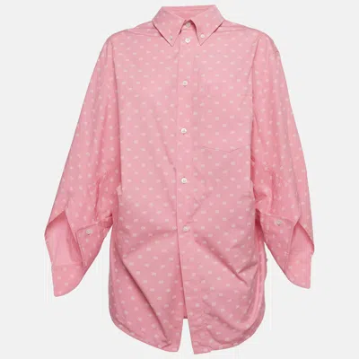 Pre-owned Balenciaga Pink Bb Print Cotton Oversized Shirt M