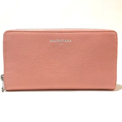 Pre-owned Balenciaga Pink Beige Leather Long Wallet (bi-fold) ()