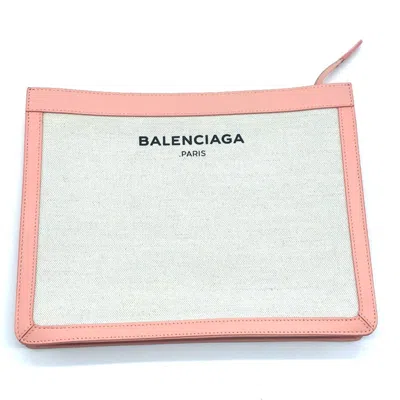 Pre-owned Balenciaga Pink Canvas Leather Clutch Bag ()