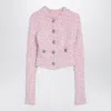 Balenciaga Cropped Tweed Knit Cardigan With Logo Buttons In Pink