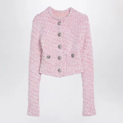BALENCIAGA PINK COTTON BLEND TWEED CROPPED CARDIGAN