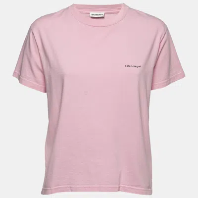 Pre-owned Balenciaga Pink Cotton Logo T-shirt L