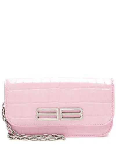 Balenciaga Pink Croc-embossed Calfskin Gossip Wallet On Chain (authentic Pre-  Loved)