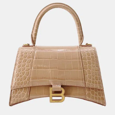 Pre-owned Balenciaga Pink Croc Embossed Leather Small Hourglass Top Handle Bag