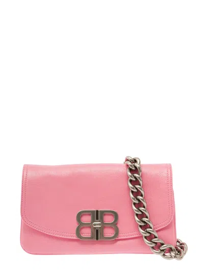 Balenciaga Pink Crossbody Bag With Palladium-tone Bb Logo In Leather Woman