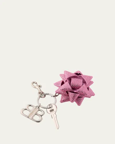 Balenciaga Pink Crystal Gifting Bow Key Ring Bag Charm In Multi