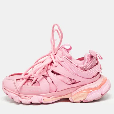 Pre-owned Balenciaga Pink Faux Leather And Mesh Track Sneakers Size 35