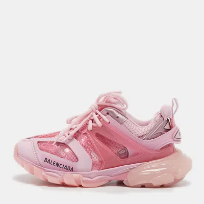 Pre-owned Balenciaga Pink Faux Leather And Mesh Track Sneakers Size 37