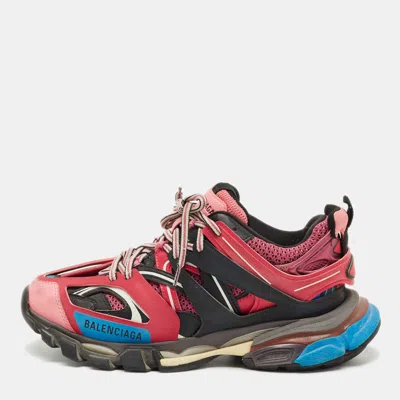 Pre-owned Balenciaga Pink Faux Leather And Mesh Track Sneakers Size 39