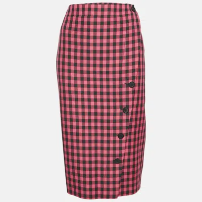 Pre-owned Balenciaga Pink Gingham Check Twill Pencil Skirt S