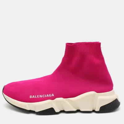 Pre-owned Balenciaga Pink Knit Fabric Speed Trainer Sneakers Size 36
