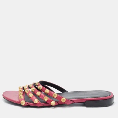 Pre-owned Balenciaga Pink Leather Arena Flat Slides Size 38.5