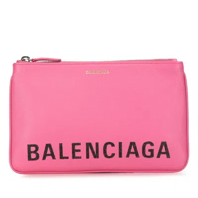 Pre-owned Balenciaga Pink Leather Clutch Bag Pouch ()