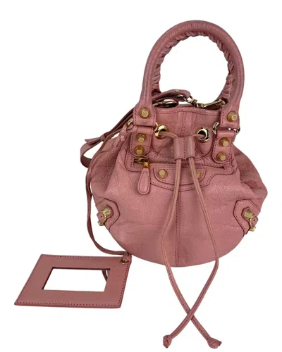 Balenciaga Pink Leather Giant 12 Mini Pompon Bucket Bag (authentic Pre-loved)
