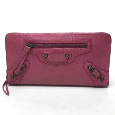 Pre-owned Balenciaga Pink Leather Long Wallet (bi-fold) ()