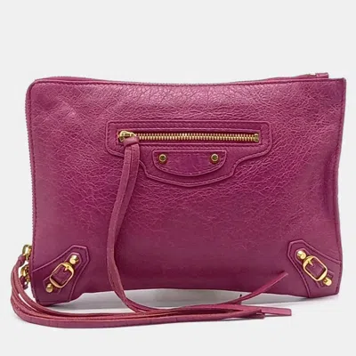 Pre-owned Balenciaga Pink Leather Motor Clutch