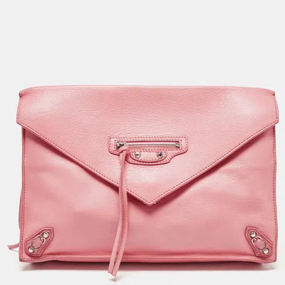 Pre-owned Balenciaga Pink Leather Papier Sight Clutch
