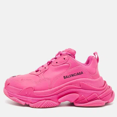 Pre-owned Balenciaga Pink Leather Triple S Lace Up Sneakers Size 36