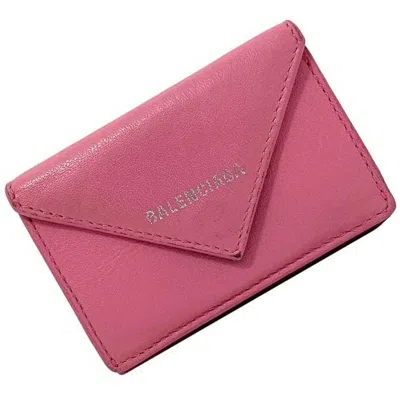 Pre-owned Balenciaga Pink Leather Wallet (tri-fold) ()